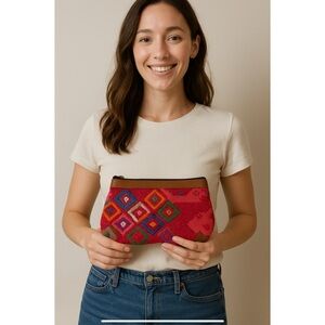 COTTON WALLET CLUTCH ZIP TOP COLORFUL GUATEMALAN SUEDE CORNER ARTISAN BOHEMIAN